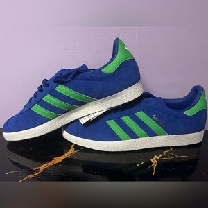 New Adidas Blue and Green Gazelle Sneakers - Size 9